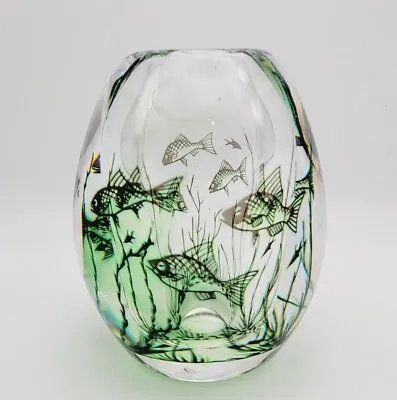 Vintage Swedish ORREFORS Fish GRAAL ART Glass Vase Signed HALD 5.75  Inches Nice • $249