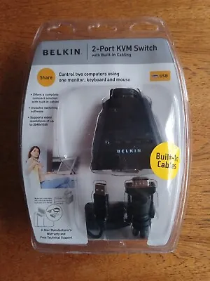 Belkin 2-Port KVM Switch With Built-In Cabling F1DK102Uk Free Post  • £9.99