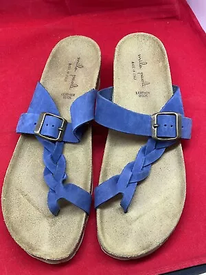 BR35 Mila Paoli Blue Braided Leather Sandals Cork Footbed Made In Italy 9.5 EUC • $40