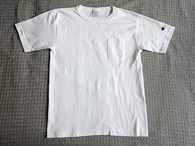 Vintage Champion Shirt Adult Small White T1011 Heavyweight Pocket USA Made READ! • $11.04