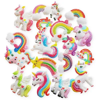£2.29 • Buy Glitter Unicorn Rainbow  Resin Flatback Cabochons Embellishment Decoden Craft