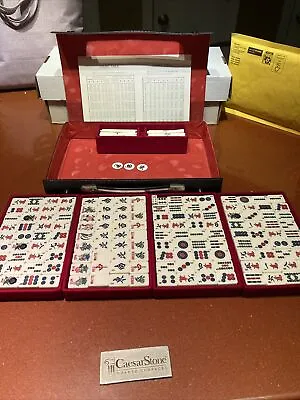 Mah Jongg Game Bamboo Wood Tiles Travel Set Vintage EXCELLENT • $99.95