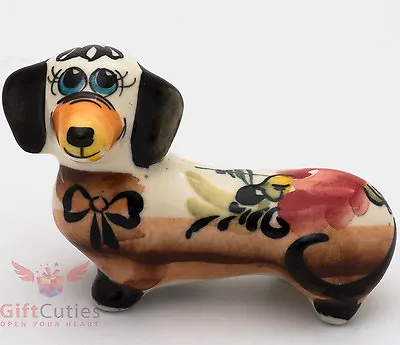 Porcelain DACHSHUND Dog Figurine In Gzhel Pattern Multi Colors Handmade • $13.50