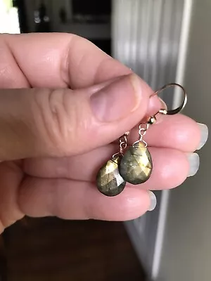 14K GF Natural Labradorite Earrings Briolette FIERY GOLDEN FLASH • $43.99