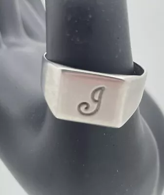 Brushed Stainless Steel J Initial Square Monogram Ring Sz 11 • $9.99