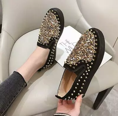 Women's Flats Glitter Sequins Loafers Moccasins Spikes Slip On Punk Casual Shoes • $56.82