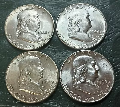 Lot Of 4 UNC Franklin Half Dollars - High Grade - Assorted Years • $129.95