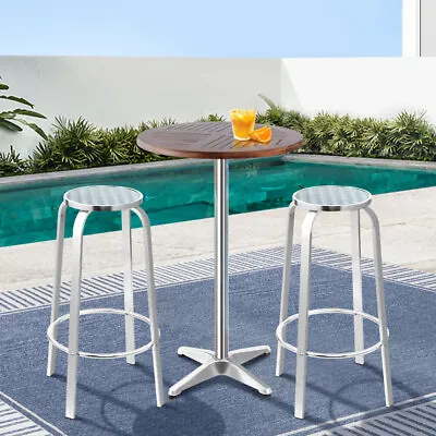 $191.95 • Buy Bar Table Stools Outdoor Setting Bistro Set Patio Furniture Adjustable Silver