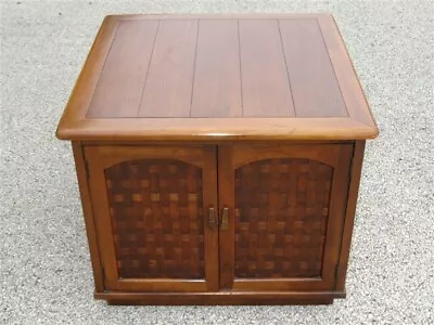 1970s Mid Century Basket Weave Lane? Kent Coffey? Night Stand / Corner Table • $135