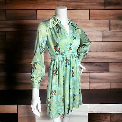 VINTAGE 70’s Dagger Collar Mini Dress A-Line Mod Floral Size XS • $44.99