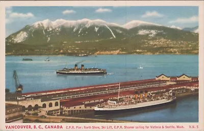 C1920s Postcard Vancouver B.C. Canada CPR Pier N. Shore Ski Lift UNP B4593d3.5 • $5.65