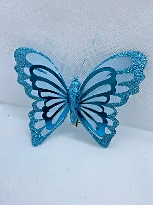 Turquoise Double Wing Organza Butterfly On A Clip - 11cm Wingspan • £1.75