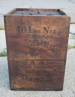 Antique Vintage Baker Castor Oil Can Advertising Wood Crate Sign Jersey City NJ • $179.95