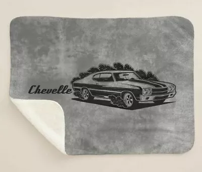 Chevrolet Chevelle SS Muscle Car Black Outline Gray Sherpa Fleece Throw Blanket  • $42.95