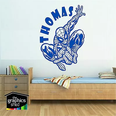 Boys Wall Art Spiderman Personalised Sticker Bedroom Kids Marvel Super Hero Fun • £0.99