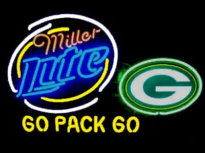 Miller Lite Green Bay Packers Neon Beer Sign 19x15 Lamp Bar Beer Sport Pub Wall • $138.84