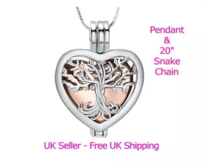 HEART LOCKET PENDANT Necklace Tree Of Life KEEPSAKE Silver Cremation URN Ashes • £15.95