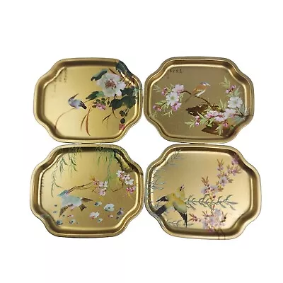 Lot Of 4 Vintage Elite Trays Tin Trinket Trays Floral And Birds • $29.99