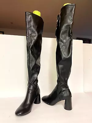 ZARA TRAFALUC Womens Black Stretch Leather Thigh High Boots Sz 6/36-EUR • $8