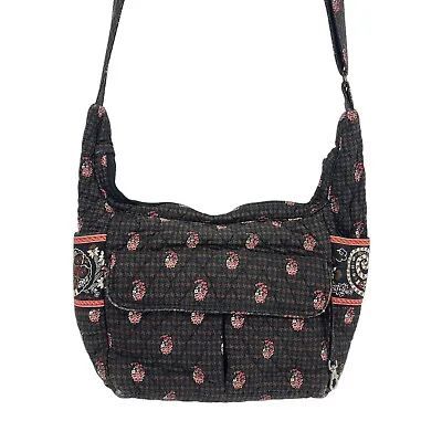 Vera Bradley Houndstooth Brown Paisley Quilted Handbag Purse Pockets Adjustable • $16.95