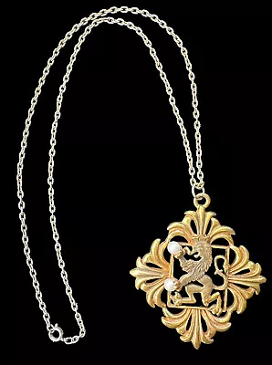 Vintage Richelieu Lion W/Crown Crest Faux Pearl Maltese Cross Pendant Necklace • $49.50