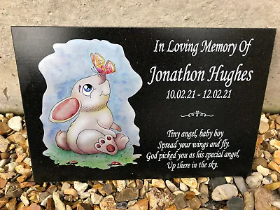 Large Personalised Baby Child Granite Memorial Grave Plaque Cute Rabbit & Verse • £44.95
