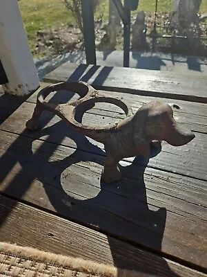 Cast Iron 18” Dachshund Dog Food & Water Two Bowl Holder Feeder   • $16