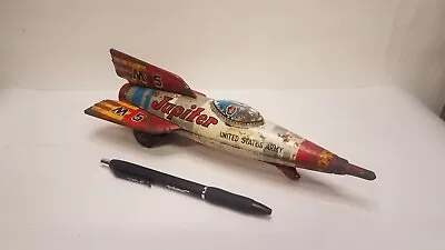 Vintage 50's Fine Toys  U.S. Jupiter Rocket Litho Friction Tin Toy • $60