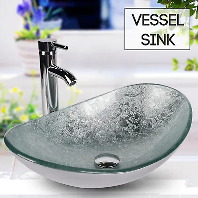 £68.90 • Buy Bathroom Countertop Basin Sink Wash Bowl Art Tempered Glass Tap Pop-up Waste Set