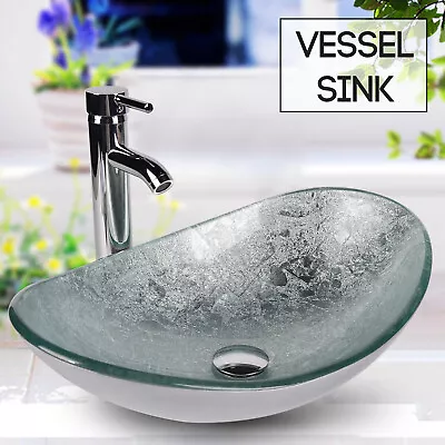 £68.90 • Buy Bathroom Countertop Basin Sink Wash Bowl Art Tempered Glass Tap Pop-up Waste Set