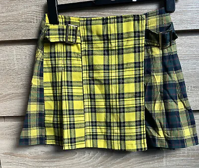 £3.50 • Buy Topshop Yellow And Green Tartan Mini Pleated Kilt Skirt 8