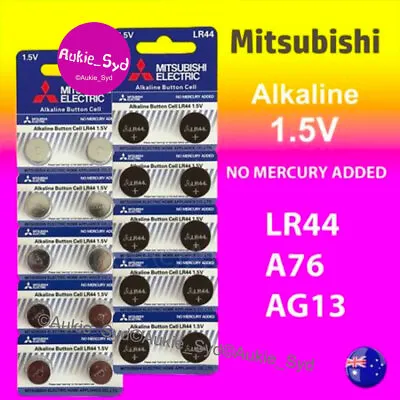 20 X LR44 Mitsubishi New 0%Hg Battery Genuine 1.5V A76/AG13 Alkaline Batteries • $8.79