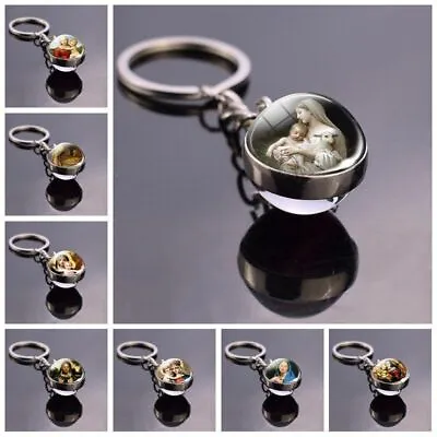 1pc Blessed Virgin Mary Pendant Double Side Glass Ball Keychain Unisex Jewelry G • $12.72