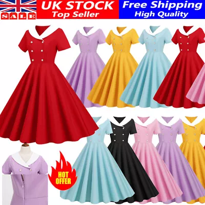 Women 1940s 50s Vintage Summer Swing Dress Ladies Rockabilly Cocktail Party Prom • £17.96