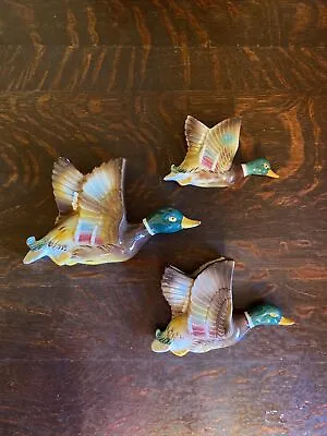 £34.81 • Buy Set Of (3) Vintage Ucagco Flying Ceramic Mallard Ducks Wall Pocket Japan