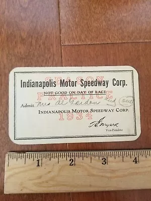 1934 Indianapolis 500 Practice Pass – Mrs Al Gordon Race Driver • $34.99