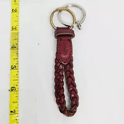 Vtg Polo Ralph Lauren Pony Leather Key Chain Ring Fob Twist Braided Woven Brown • $17.95