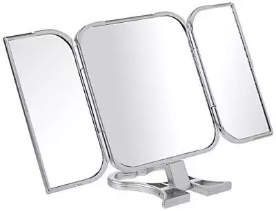 Portable 3 Sided Foldable Beauty Mirror With Built In Stand Silver • $8.79