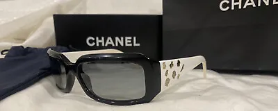 CHANEL Sunglasses AUTHENTIC Square Rectangle Black White Ch5142 Gold Cc Icons • $349