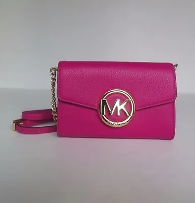 Michael Kors Hudson Leather Large Phone Crossbody In Fuschia • $90