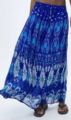 Zara Mixed Print Layered Maxi Skirt In Blue Size S • £26.50