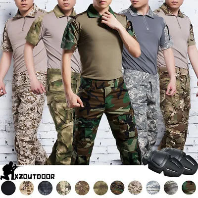 Airsoft Mens Army Tactical Combat T-Shirt Pants Military BDU Uniform Casual Camo • $59.84