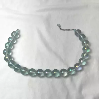 $9 • Buy Bubble Beaded Aqua Iridescent Necklace 19 In Vintage B13