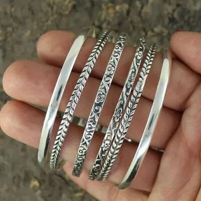 6 Set Of Bangle Solid 925 Silver Handmade Designer Stackable Women Bangles AP68 • £17.89