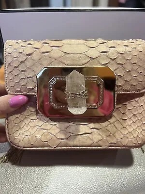 Marchesa Bag Python Snake Skin Evening Bag With Crystal Gold  Chain Pink Blush • $99