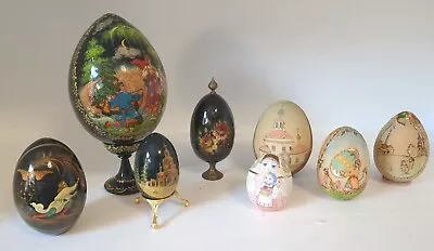 8x Vintage Hand Painted  Decorative Wooden Eggs Russian/Polish? Some Signed Jw • $25