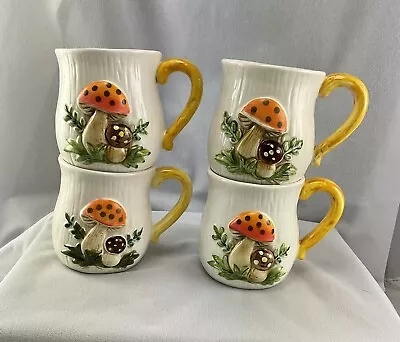 Vintage Sears 2 Sided Merry Mushroom Mugs Set Of 4 1976 ..READ DESCRIPTION.. • $75