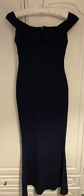 Misguided Navy Fitted Cocktail Dress Full Length • £10