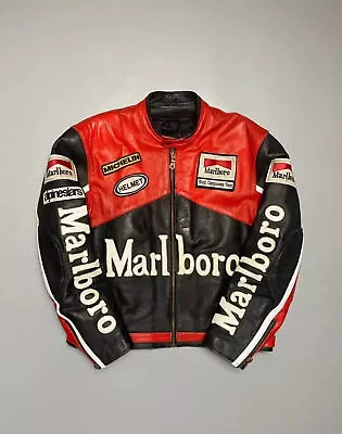Men Marlboro Leather Jacket Vintage Racing Rare Motorcycle Biker Leather Jacket • $25