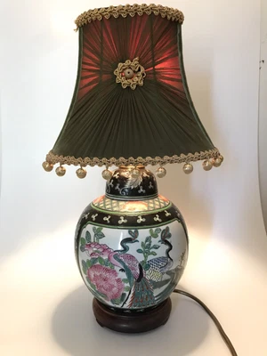£99 • Buy Vintage Japanese Oriental Glass Table Lamp Hand Painted Unique Piece Of Art